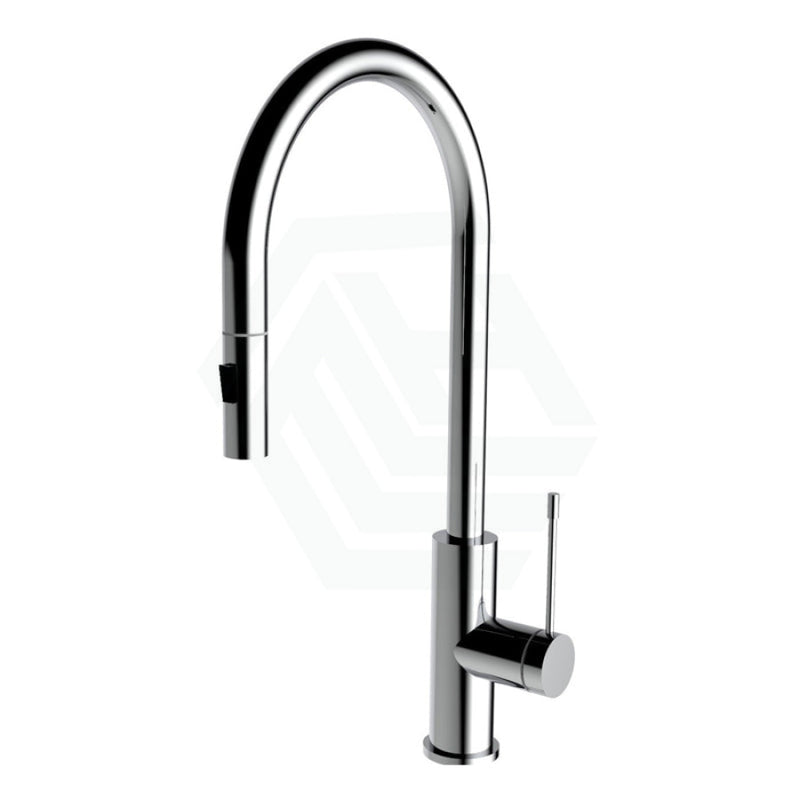 Aziz-Ii Chrome Solid Brass Round Mixer Tap With 360 Swivel And Pull Out Extended Nozzle For Kitchen