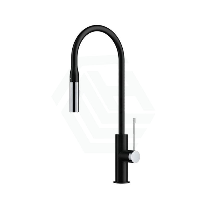 Aziz Matt Black And Chrome Solid Brass Round Mixer Tap With 360 Swivel Pull Out Extended Nozzle For