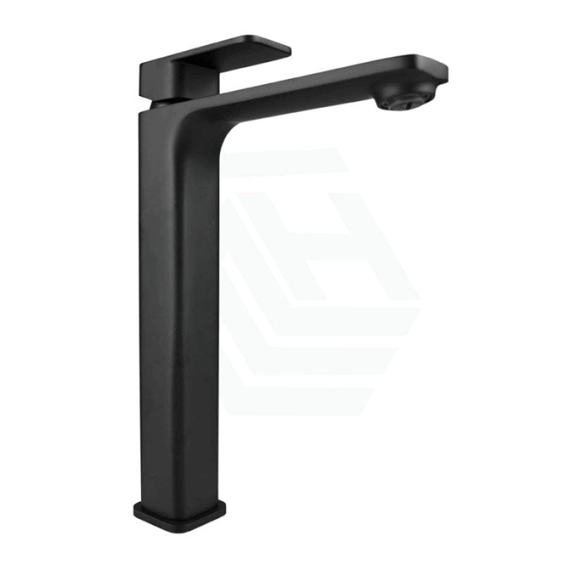 Bathroom Soft Square Solid Brass Matt Black Tall Basin Mixer Tap Vanity Mixers