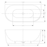 1400/1490/1600/1690mm Hanabi Bathtub Back To Wall Gloss White No Overflow 1500mm Bathtubs