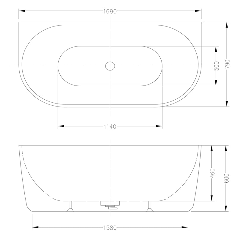 1400/1490/1600/1690mm Hanabi Bathtub Back To Wall Gloss White No Overflow 1700mm