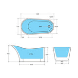 1485/1700mm Bevel Freestanding Bathtub Acrylic Gloss White Special Shape No Overflow