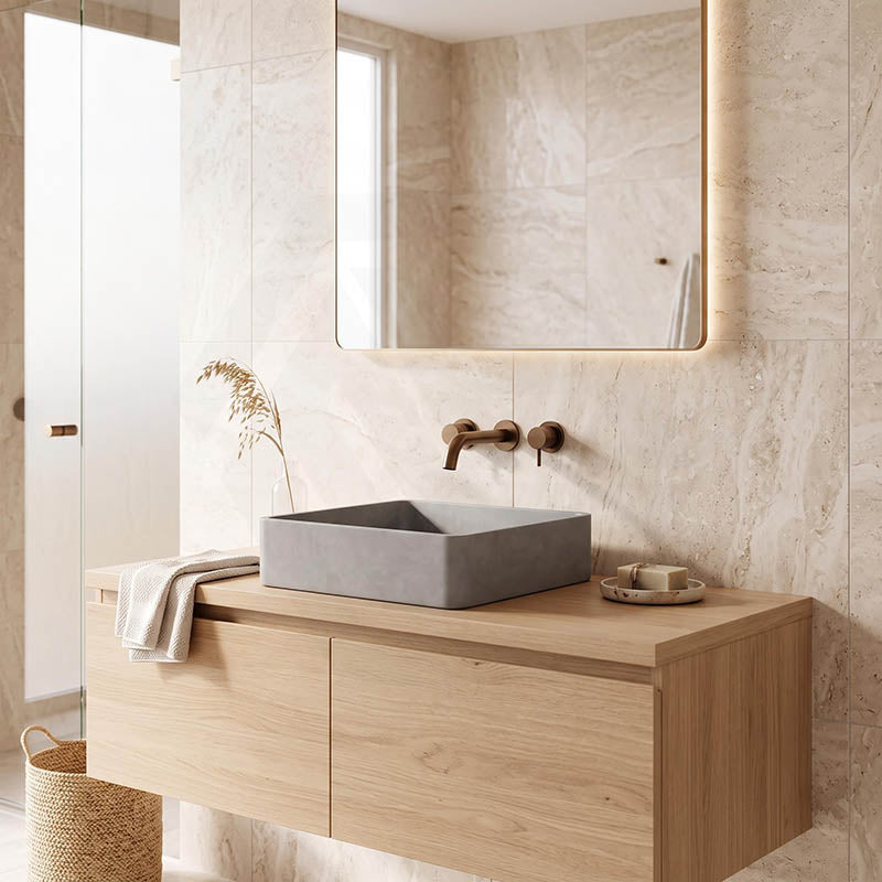 Square Above Counter Concrete Basin Pop Up Waste Included 390x390x120mm - Various Colour