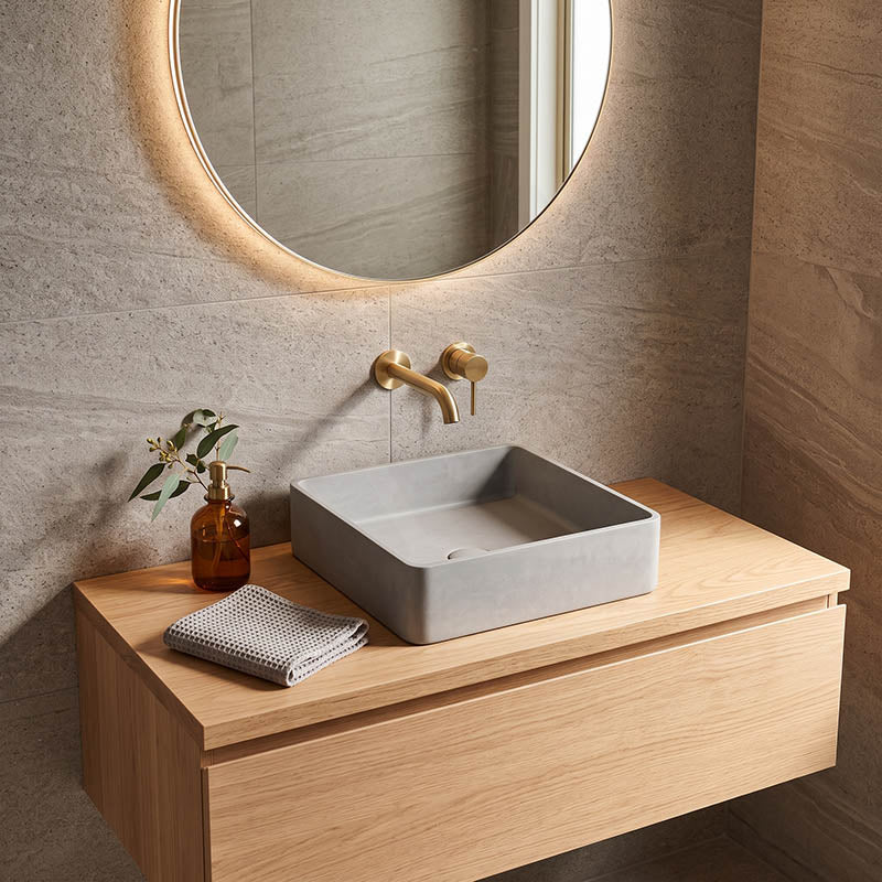Square Above Counter Concrete Basin Pop Up Waste Included 390x390x120mm - Various Colour