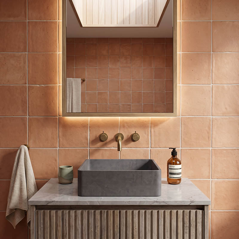 Square Above Counter Concrete Basin Pop Up Waste Included 390x390x120mm - Various Colour