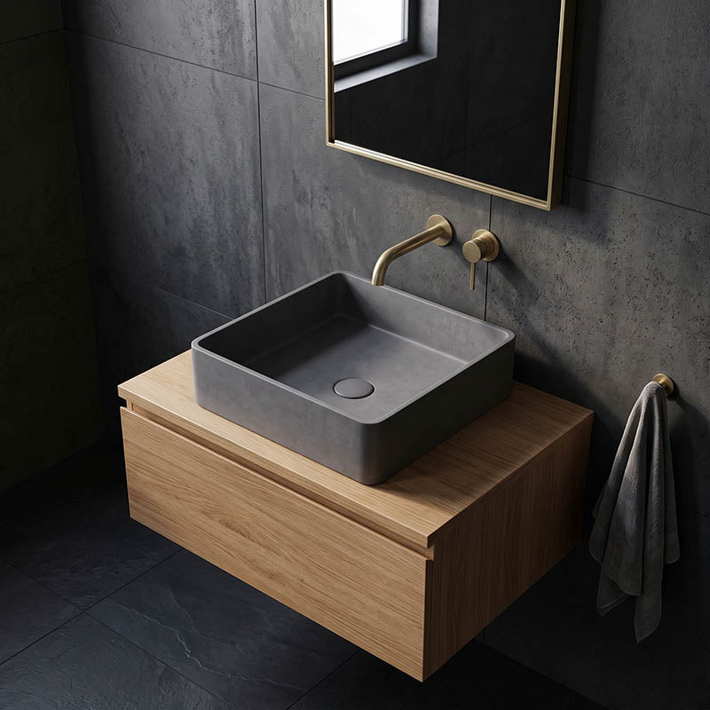 Square Above Counter Concrete Basin Pop Up Waste Included 390x390x120mm - Various Colour