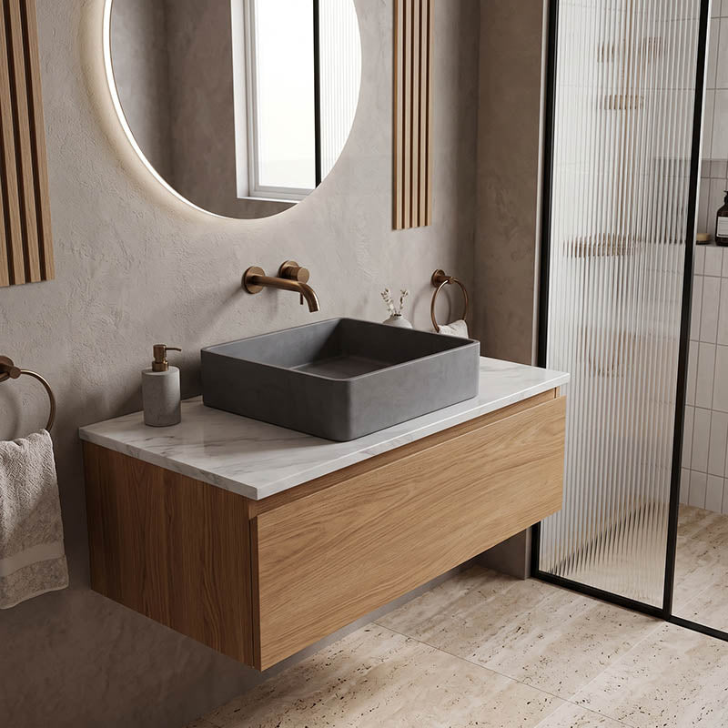 Square Above Counter Concrete Basin Pop Up Waste Included 390x390x120mm - Various Colour