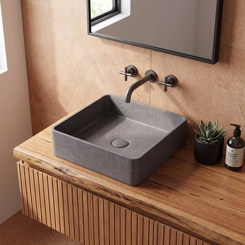 Square Above Counter Concrete Basin Pop Up Waste Included 390x390x120mm - Various Colour
