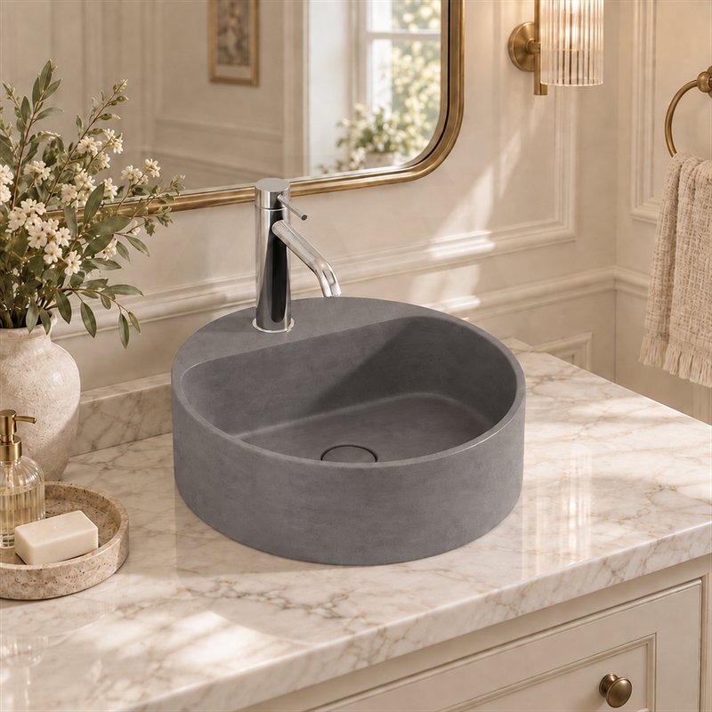 400x400x140mm Round Above Counter Concrete Basin Pop Up Waste Included In Various Colour