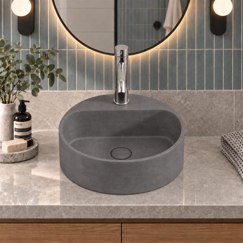 400x400x140mm Round Above Counter Concrete Basin Pop Up Waste Included In Various Colour