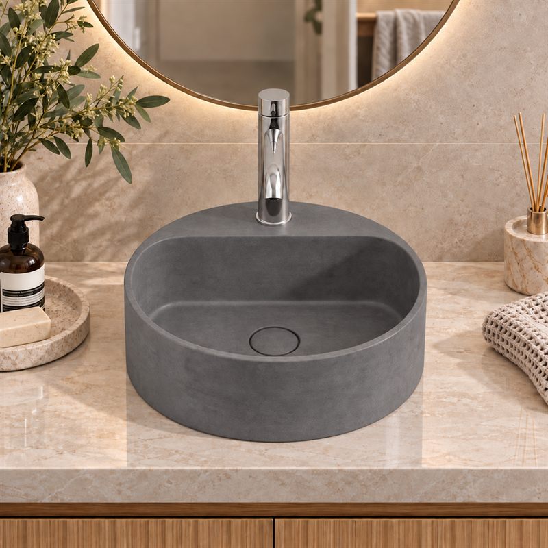 400x400x140mm Round Above Counter Concrete Basin Pop Up Waste Included In Various Colour