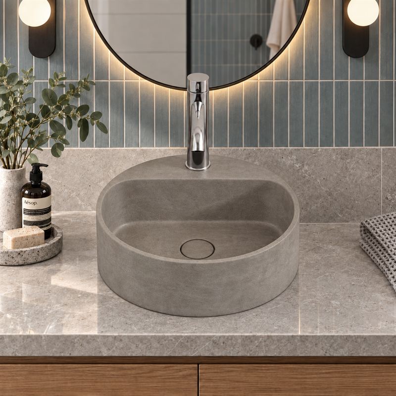 400x400x140mm Round Above Counter Concrete Basin Pop Up Waste Included In Various Colour