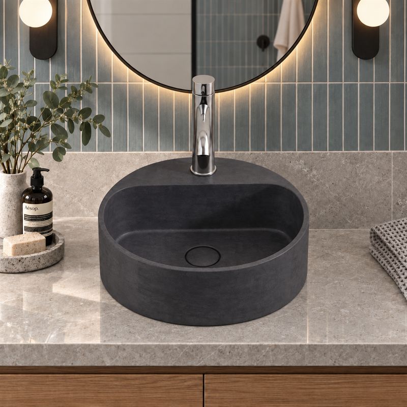400x400x140mm Round Above Counter Concrete Basin Pop Up Waste Included In Various Colour