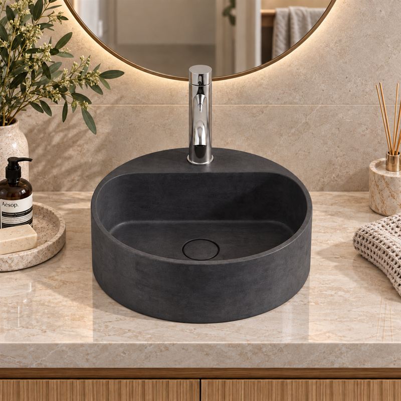 400x400x140mm Round Above Counter Concrete Basin Pop Up Waste Included In Various Colour