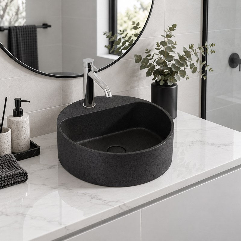 400x400x140mm Round Above Counter Concrete Basin Pop Up Waste Included In Various Colour