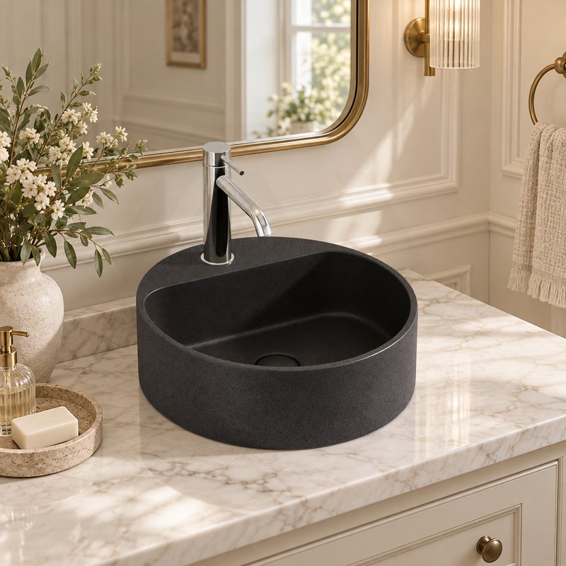 400x400x140mm Round Above Counter Concrete Basin Pop Up Waste Included In Various Colour