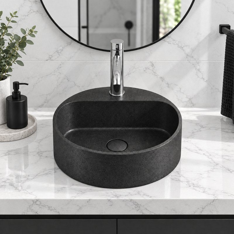 400x400x140mm Round Above Counter Concrete Basin Pop Up Waste Included In Various Colour