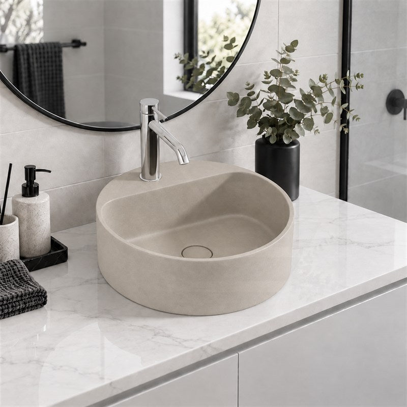 400x400x140mm Round Above Counter Concrete Basin Pop Up Waste Included In Various Colour