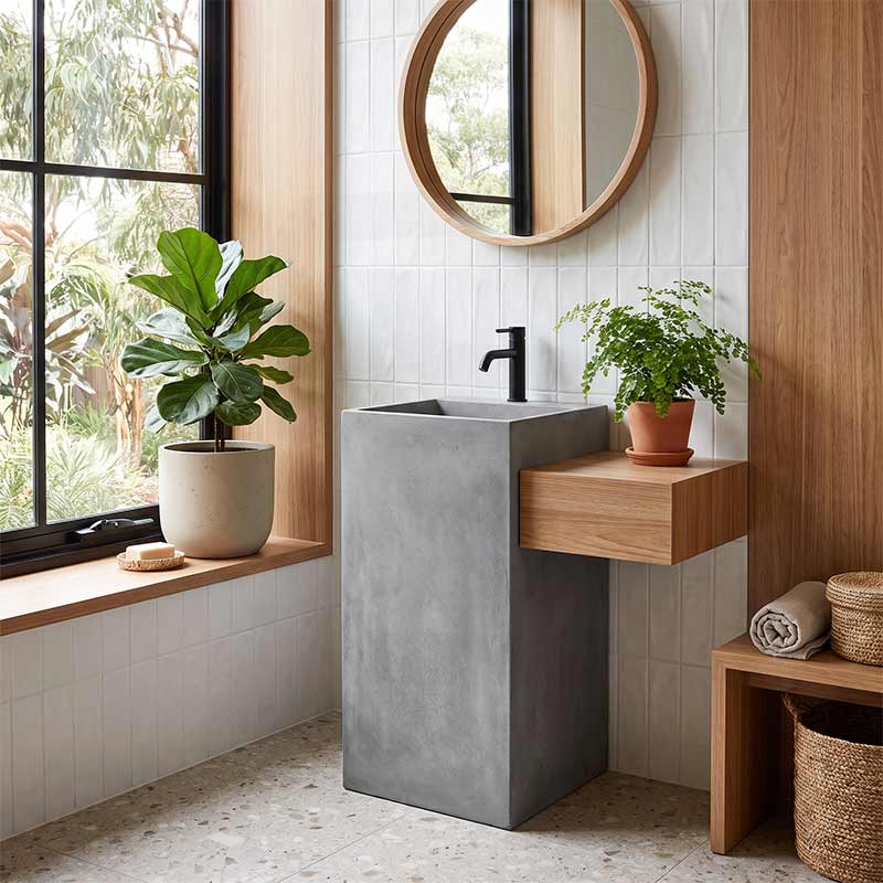 Freestanding Concrete Basin Floor Mounted With Tap Hole 400x460x850mm - Concrete Grey