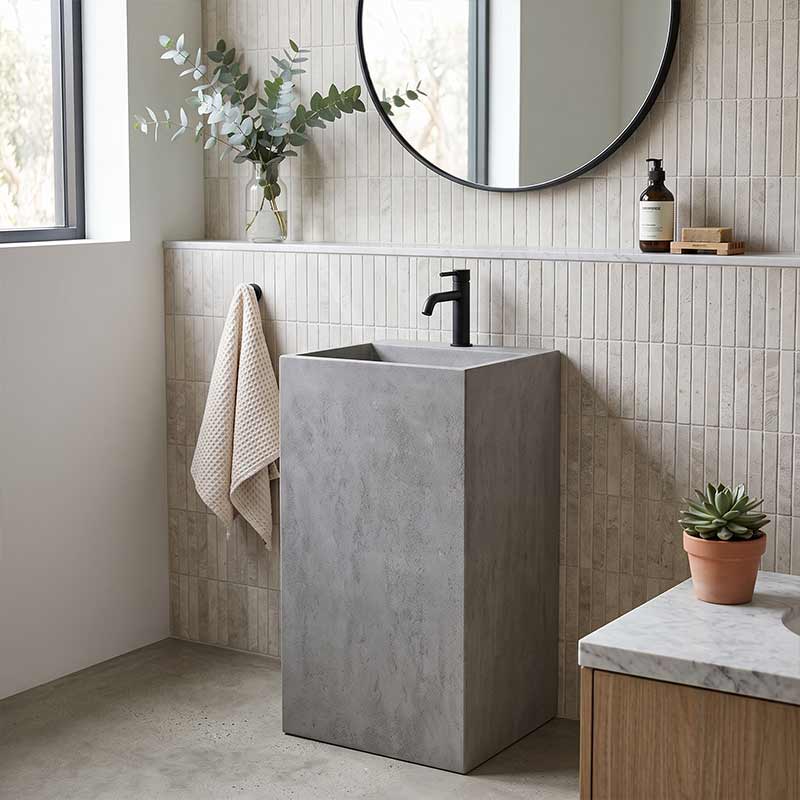 Freestanding Concrete Basin Floor Mounted With Tap Hole 400x460x850mm - Concrete Grey