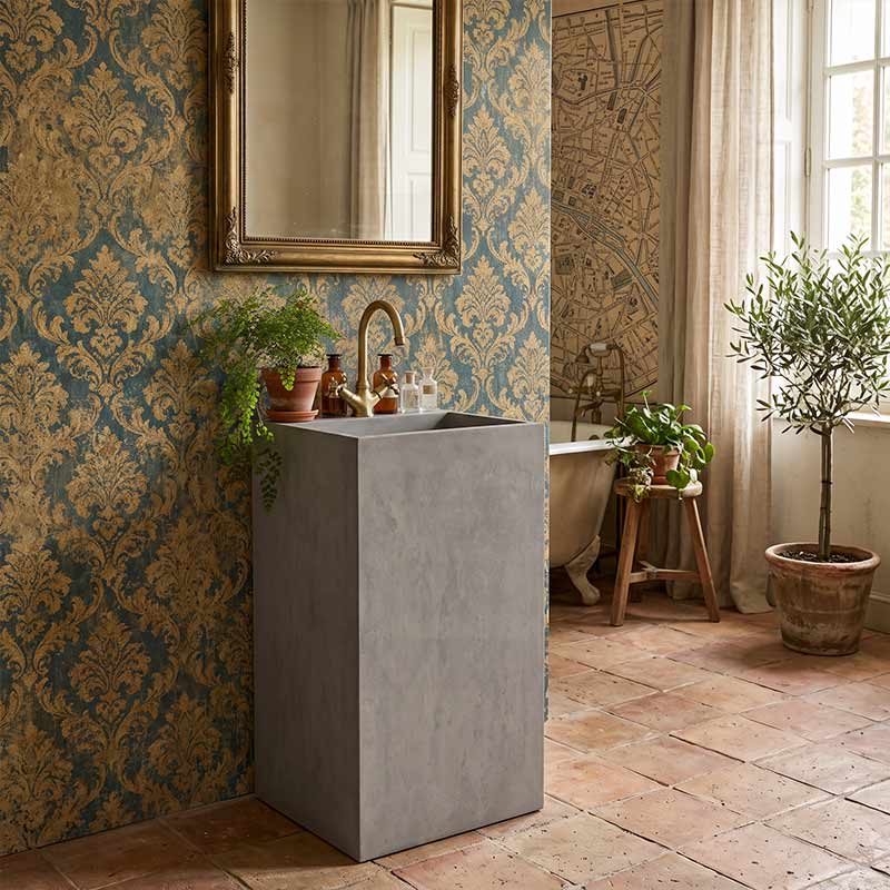 Freestanding Concrete Basin Floor Mounted With Tap Hole 400x460x850mm - Concrete Grey