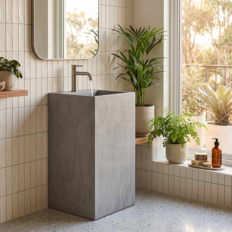 Freestanding Concrete Basin Floor Mounted With Tap Hole 400x460x850mm - Concrete Grey