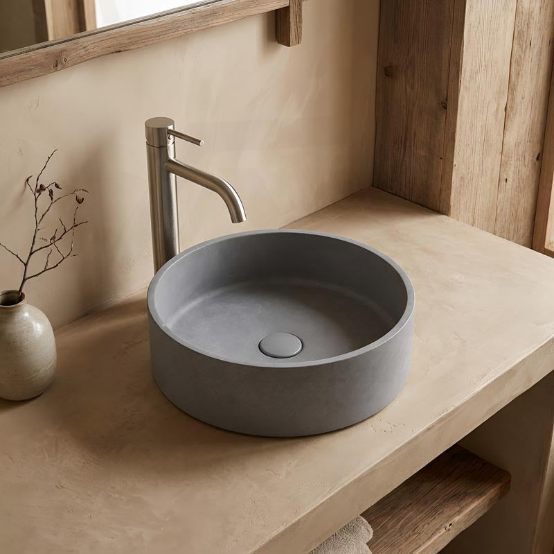 Round Above Counter Concrete Basin Pop Up Waste Included 390x390x120mm - Various Colour