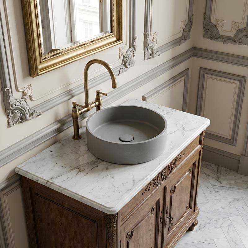 Round Above Counter Concrete Basin Pop Up Waste Included 390x390x120mm - Various Colour