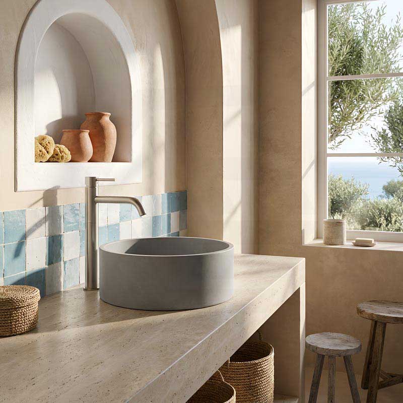 Round Above Counter Concrete Basin Pop Up Waste Included 390x390x120mm - Various Colour
