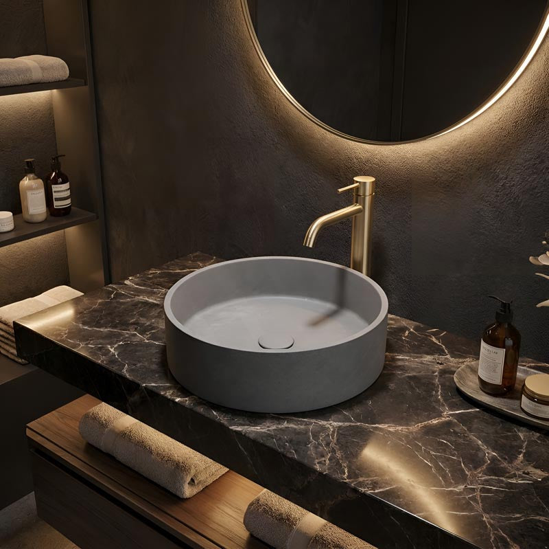 Round Above Counter Concrete Basin Pop Up Waste Included 390x390x120mm - Various Colour