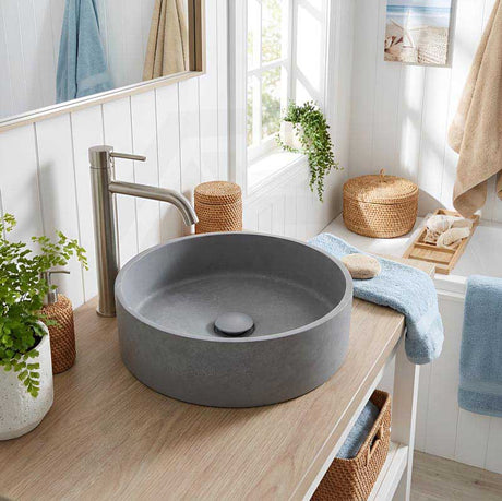 Round Above Counter Concrete Basin Pop Up Waste Included 390x390x120mm - Various Colour