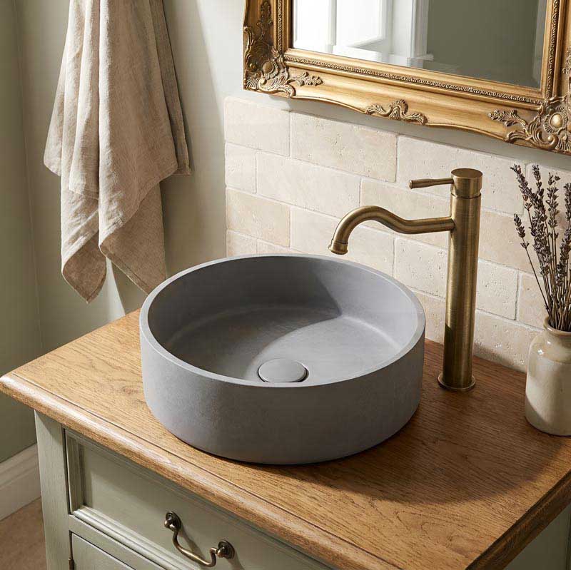 Round Above Counter Concrete Basin Pop Up Waste Included 390x390x120mm - Various Colour