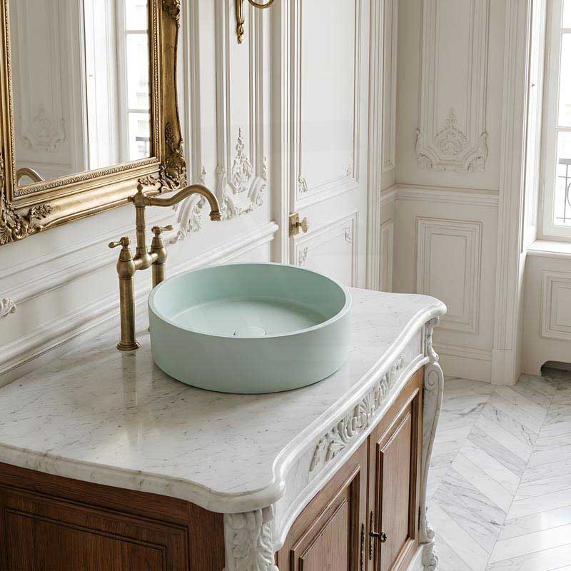 Round Above Counter Concrete Basin Pop Up Waste Included 390x390x120mm - Various Colour