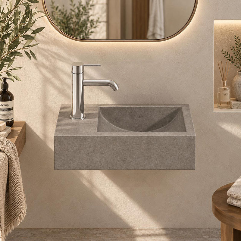 Rectangle Wall Hung Concrete Basin Pop Up Waste Included Left / Right Tap Hole 400x220x100mm - Variant Colour Available