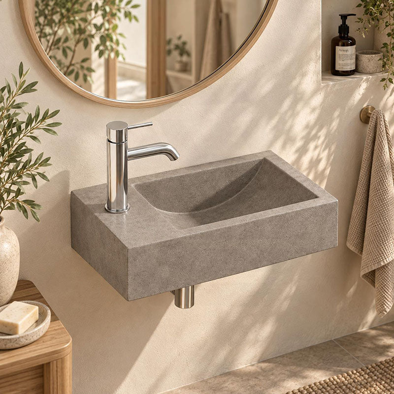 Rectangle Wall Hung Concrete Basin Pop Up Waste Included Left / Right Tap Hole 400x220x100mm - Variant Colour Available