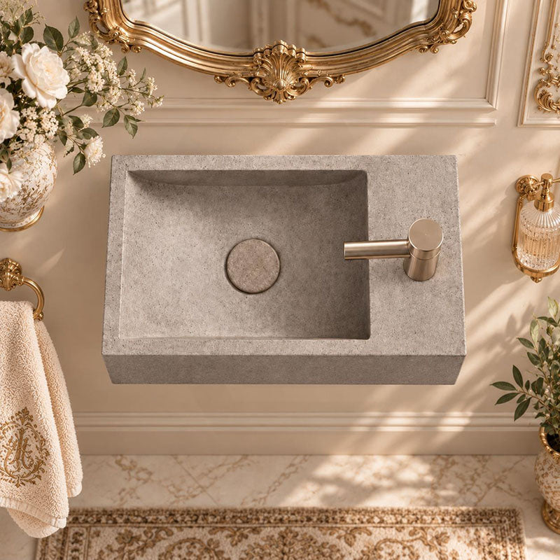 Rectangle Wall Hung Concrete Basin Pop Up Waste Included Left / Right Tap Hole 400x220x100mm - Variant Colour Available