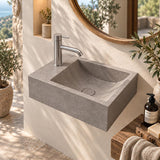 Rectangle Wall Hung Concrete Basin Pop Up Waste Included Left / Right Tap Hole 400x220x100mm - Variant Colour Available