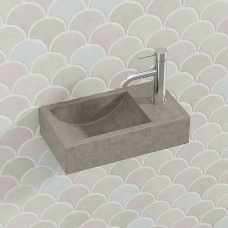 400X220X100Mm Rectangle Above Counter Concrete Basin Burberry Stone Pop Up Waste Included Left 