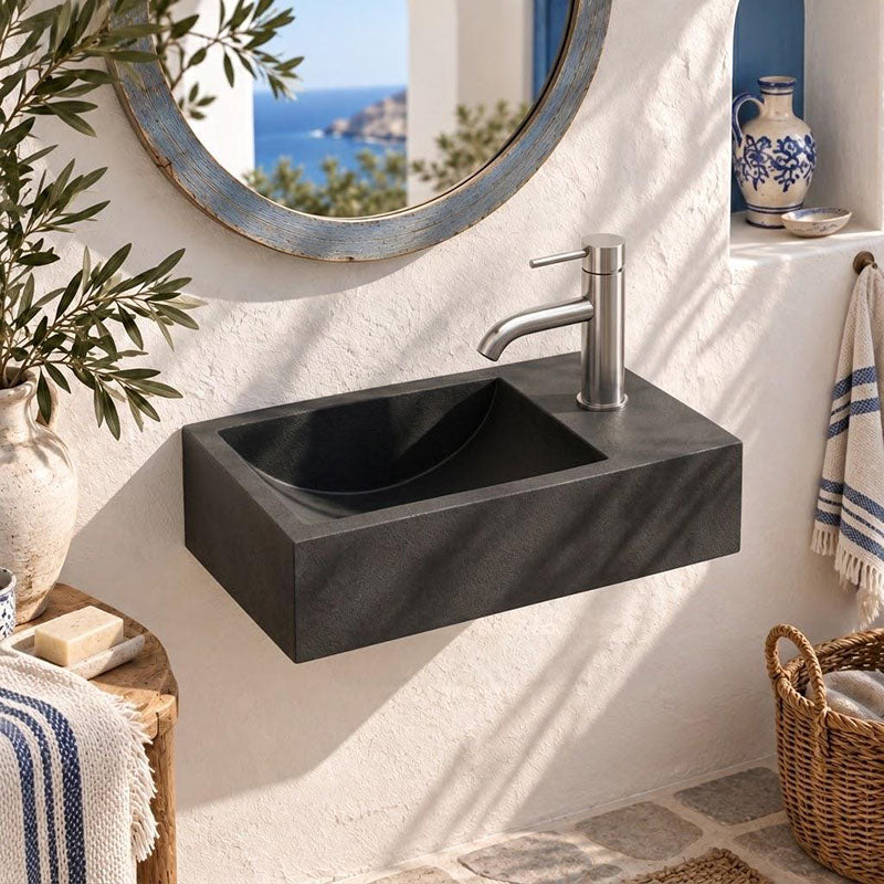 Rectangle Wall Hung Concrete Basin Pop Up Waste Included Left / Right Tap Hole 400x220x100mm - Variant Colour Available