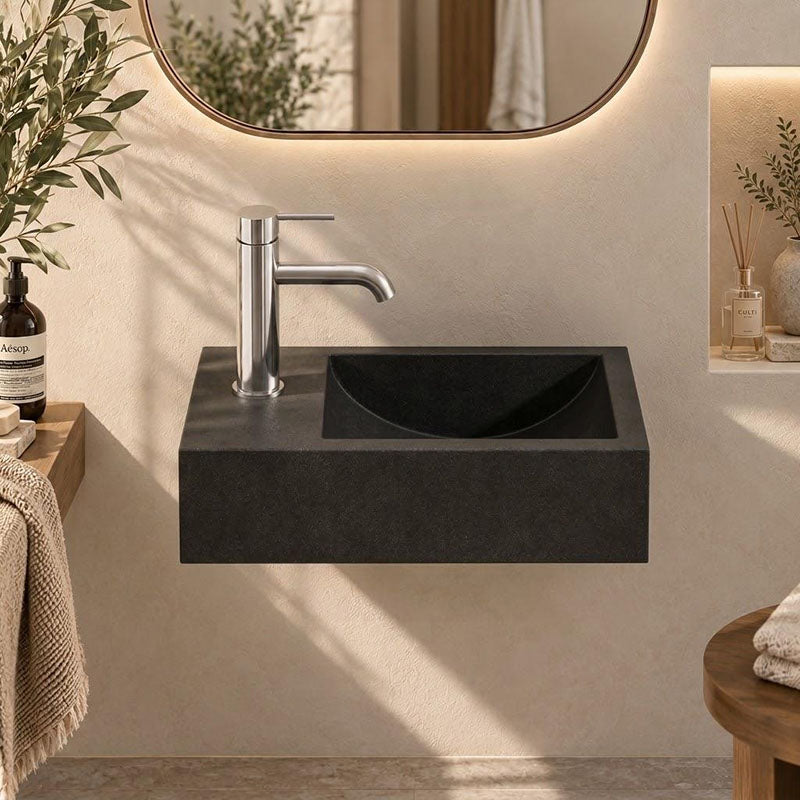 Rectangle Wall Hung Concrete Basin Pop Up Waste Included Left / Right Tap Hole 400x220x100mm - Variant Colour Available