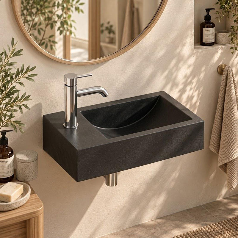 Rectangle Wall Hung Concrete Basin Pop Up Waste Included Left / Right Tap Hole 400x220x100mm - Variant Colour Available