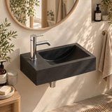 Rectangle Wall Hung Concrete Basin Pop Up Waste Included Left / Right Tap Hole 400x220x100mm - Variant Colour Available