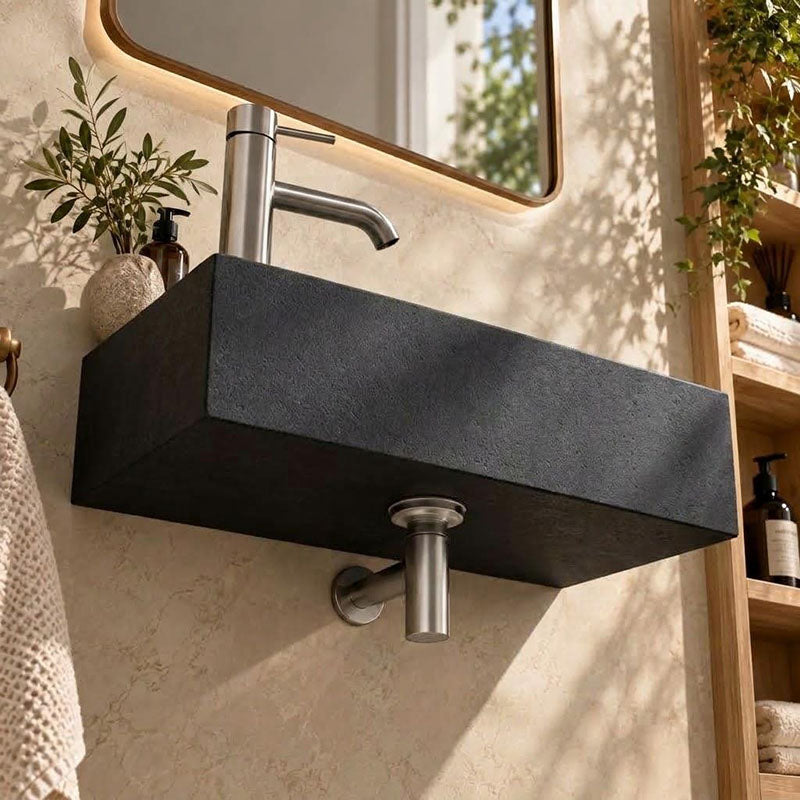 Rectangle Wall Hung Concrete Basin Pop Up Waste Included Left / Right Tap Hole 400x220x100mm - Variant Colour Available