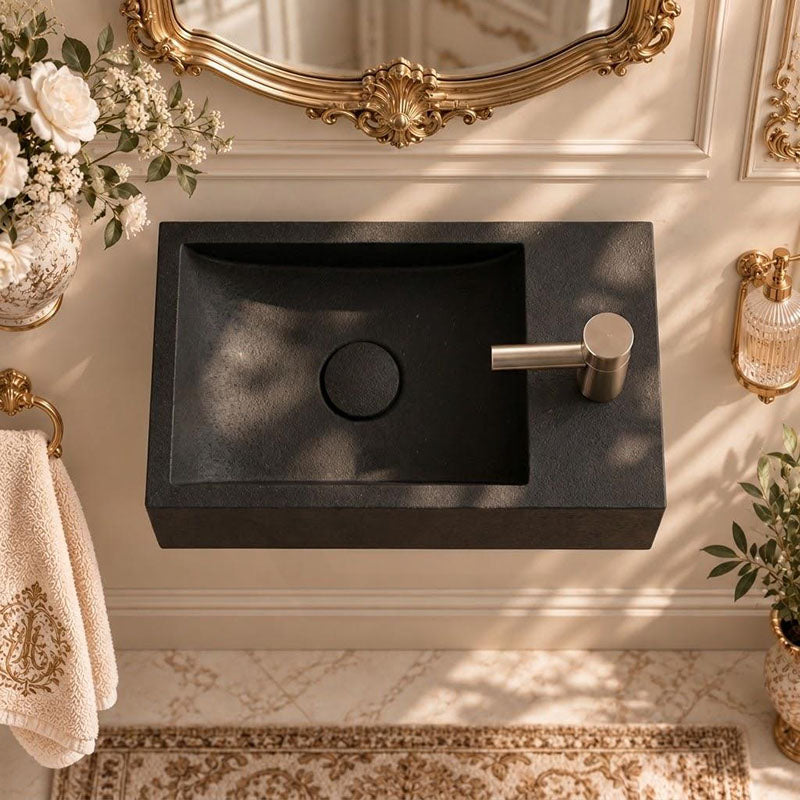 Rectangle Wall Hung Concrete Basin Pop Up Waste Included Left / Right Tap Hole 400x220x100mm - Variant Colour Available