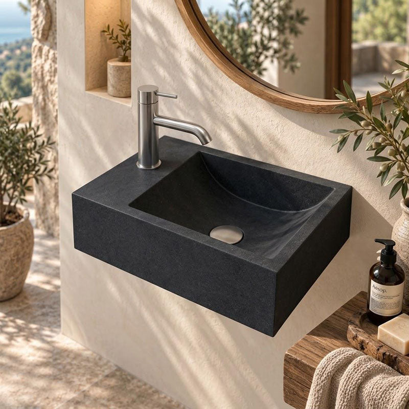Rectangle Wall Hung Concrete Basin Pop Up Waste Included Left / Right Tap Hole 400x220x100mm - Variant Colour Available