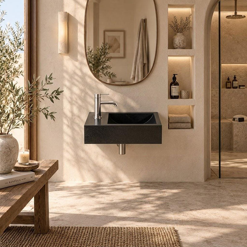 Rectangle Wall Hung Concrete Basin Pop Up Waste Included Left / Right Tap Hole 400x220x100mm - Variant Colour Available