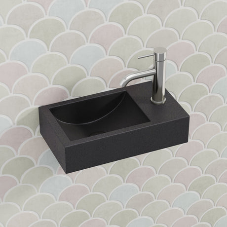 400X220X100Mm Rectangle Above Counter Concrete Basin Black Sandstone Pop Up Waste Included Left 