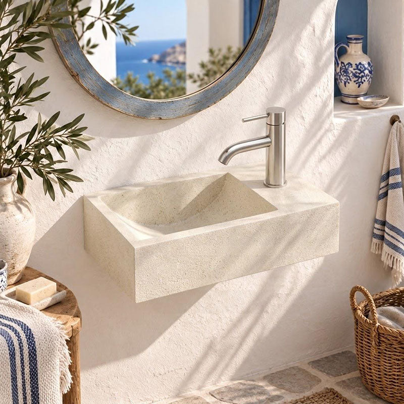 Rectangle Wall Hung Concrete Basin Pop Up Waste Included Left / Right Tap Hole 400x220x100mm - Variant Colour Available
