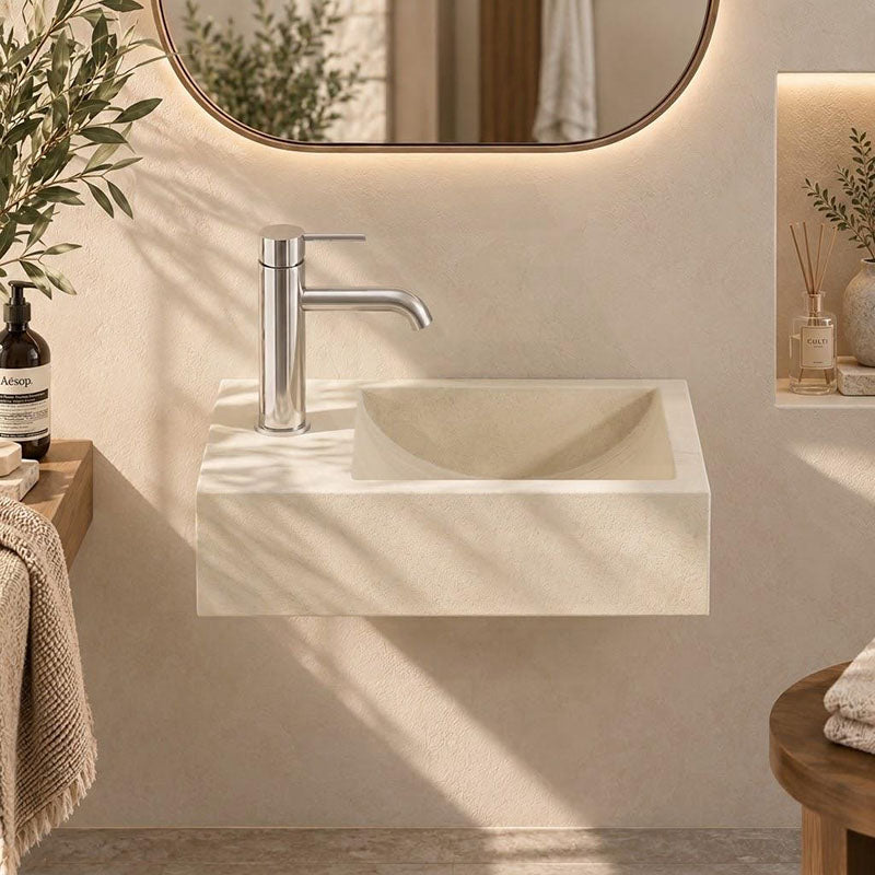 Rectangle Wall Hung Concrete Basin Pop Up Waste Included Left / Right Tap Hole 400x220x100mm - Variant Colour Available