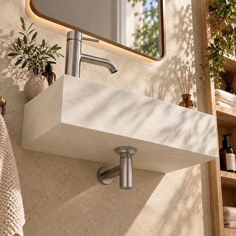 Rectangle Wall Hung Concrete Basin Pop Up Waste Included Left / Right Tap Hole 400x220x100mm - Variant Colour Available